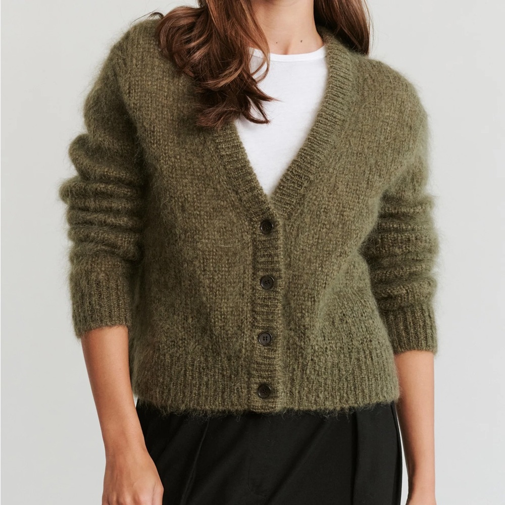 JENNI KAYNE Mohair Boyfriend Cardigan in Olive - S